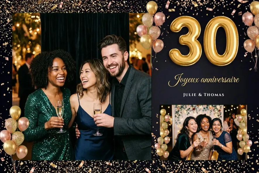 Modèle photobooth « 30 ans noir & or »